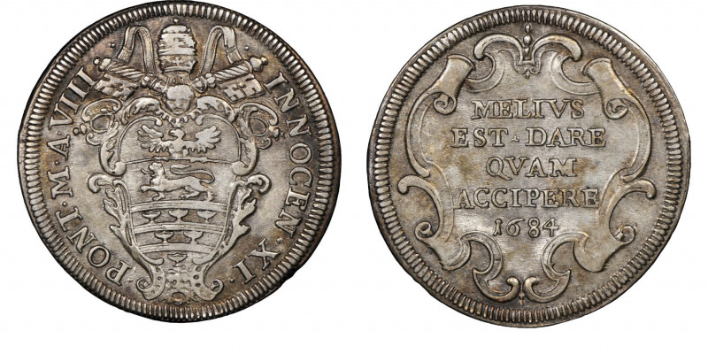 Innocenzo XI 1676-1689
Testone, Roma, 1684, AN VIII, AG 9.15 g. Ref : Munt. 72, ...