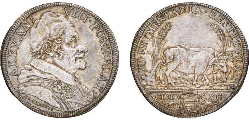 Alessandro VIII 1689-1691
Testone, Roma, 1690, AN I, AG 9.08 g. Ref : MIR 2084/1...