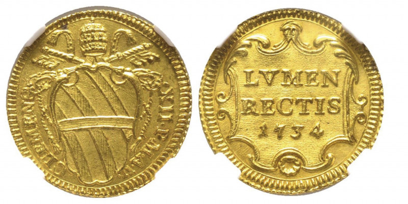 Clemente XII 1730-1740
Scudo d'oro, AN V, Roma, 1734, AU 3.42 g.
Ref : Munt 13, ...