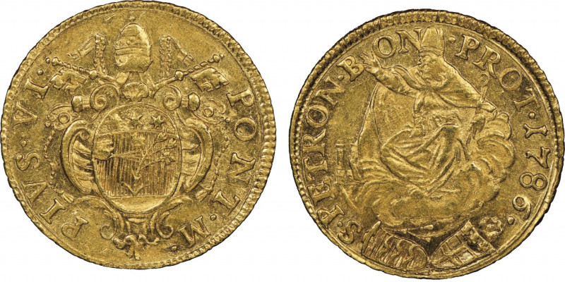 Pio VI 1775-1799
2 Zecchini, Bologna, 1786, AU 6.84 g. Ref : Munt. 174, Berman 3...