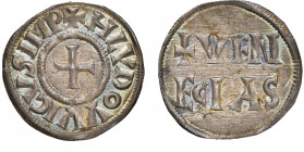 Venezia
Carolinge 
Louis 'le Pieux' o Louis I, 814-840
Denaro, AG 1.66 g.
Ref : Paolucci 2, Depeyrot 1116, MEC 789, Biaggi 2746 (R2) 
Conservation : N...