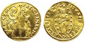 Pietro Grimani 1741-1752
Zecchino, AU 3.50 g.
Ref : Paolucci 9 (R1), Fr. 1401
Conservation : presque FDC. Rare