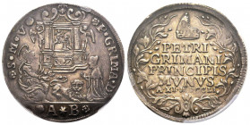 Pietro Grimani 1741-1752 
Osella anno XI, 1751, AG 9,79 g.
Ref : Paolucci 234
Conservation : PCGS AU 50. Presque Superbe