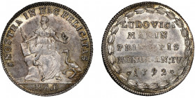 Ludovico Manin 1789-1797
Osella anno IV, 1792, AG 9,75 g. Ref : Paolucci 275
Conservation : NGC MS 65