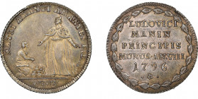 Ludovico Manin 1789-1797
Osella di Murano, anno VIII, 1796, AG 9,70 g. Ref : Paolucci 279
Conservation : NGC MS 63