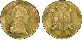 Francesco I 1815-1835 
Sovrana, Venezia, 1793 (1823), AU 11,06 g. Ref : Paolucci 1019, Pag. 43
Conservation : NGC MS 60