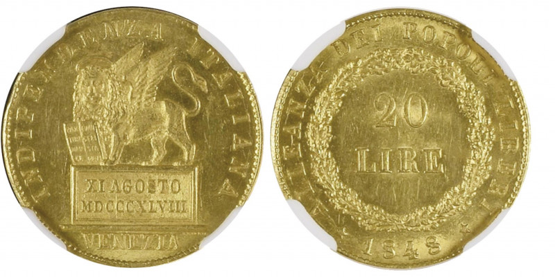 Venezia, Governo provvisorio 1848-1849
20 Lire, 1848, AU 6.45 g.
Ref : Paolucci ...