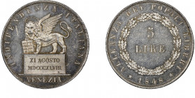 Governo provvisorio 1848-1849
5 lire, 1848, AG 25 g.
Ref : Paolucci 1108, Pag. 178, KM#803
Conservation : NGC MS 63 PROOFLIKE