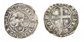 Amedeo VI 1343-1383
Forte, IV Tipo, Chambéry, Mi 1.39 g.
Ref : Cud. 121 var (R7), MIR 81, Sim. 11, Biaggi 71
Conservation : TB/TTB. Rarissime