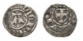 Amedeo VI 1343-1383
Obol, I Tipo, Pinerolo, Mi 0.5 g.
Ref : Cud. 141b (R9), MIR 134b, 
Conservation : TTB/SUP. Rarissime
