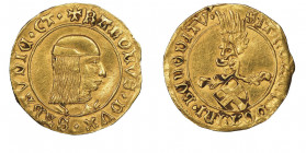 Carlo I il Guerriero, Duca di Savoia 1482-1490
Ducato d'oro, II tipo, Torino, ND, AU 3.48 g.
Avers : KAROLVS DVX SABAVDIE CT Semibusto del Duca,
con b...