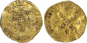 Emanuele Filiberto 1553-1580
Scudo d'oro del Sole, VI tipo, Nizza, 1574 (4 rovesciato), AU 3.21 g.
Ref : Cud. 571j (R), MIR 497, Sim 25/10, Fr. 1039b
...
