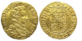 Carlo Emanuele 1580-1630
Doppia, VII Tipo, Torino, 1587, AU 6.48 g.
Ref : Cud. 670 var. (R7), MIR 580 var.
Ex Vente Kunker, 19/06/2013, lot 3130
Conse...