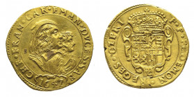Carlo Emanuele II
Reggenza della madre 1638-1648
4 Scudi d'oro, II tipo, Torino, 1642, AU 13.32 g.
Ref : Cud. 848b (R10), MIR 739, Sim.6, Biaggi 619
C...