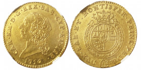 Carlo Emanuele III Secondo Periodo 1755-1773
Mezza Doppia Nuova, Torino, 1756, AU 4.78 g.
Ref : Cud. 1054b (R2), MIR 944b, Sim. 31, Biaggi 809b, Fr. 1...