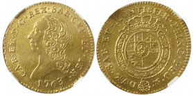 Carlo Emanuele III Secondo Periodo 1755-1773
Mezza Doppia Nuova, Torino, 1763, AU 4.77 g.
Ref : Cud. 1054i (R8), MIR 944i, Sim. 31, Biaggi 809f, Fr. 1...