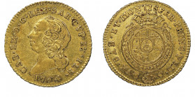 Carlo Emanuele III Secondo Periodo 1755-1773
Mezza Doppia Nuova, Torino, 1764, AU 4.8 g.
Ref : Cud. 1054j (R2), MIR 944j, Sim. 31, Biaggi 809g, Fr. 11...