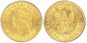 Vittorio Amedo III 1773-1796
Doppia Nuova, Torino, 1788, AU 9.10 g.
Ref : Cud. 1092c (R), MIR 982c, Biaggi 843c, Fr. 1120
Conservation : PCGS MS 61. S...