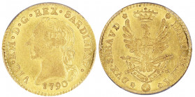 Vittorio Amedo III 1773-1796
Doppia Nuova, Torino, 1790, AU 9.10 g.
Ref : Cud. 1092e (R), MIR 982e, Sim. 4/5, Biaggi 843e, Fr. 1120
Conservation : PCG...