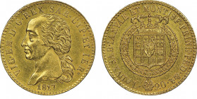 Vittorio Emanuele I 1802-1821
20 lire, Torino, 1817 L, AU 6.45 g.
Ref : Cud. 1139b (R)MIR 1028b , Pag. 5, Fr. 1129
Conservation : FDC