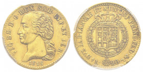 Vittorio Emanuele I 1802-1821
20 lire, Torino, 1818 L, AU 6.45 g.
Ref : Cud. 1139c (R), MIR 1028c (R), Pag. 6, Fr. 1129
Conservation : PCGS AU 58. Sup...