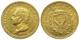 Carlo Felice 1821-1831
40 lire, Genova, 1825 (P), AU 12.9 g.
Ref : Cud. 1144b (R2), MIR 1033, Pag. 41, Fr. 1135
Conservation : Superbe exemplaire