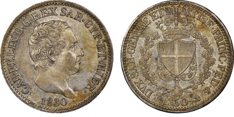 Carlo Felice 1821-1831
50 Centimes , Torino, 1830, AG 2.5 g.
Ref : Cud. 1149k (R...