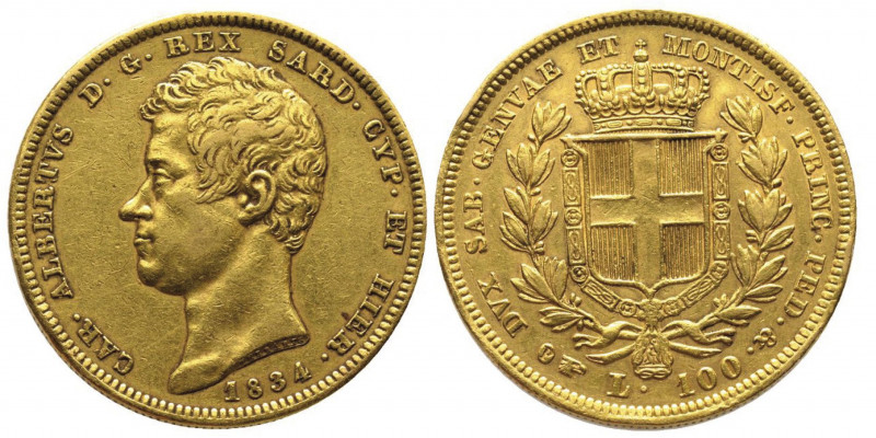 Carlo Alberto 1831-1849
100 lire, Torino, 1834, AU 32.25 g.
Ref : Cud. 1154e, MI...