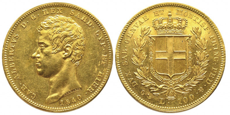 Carlo Alberto 1831-1849
100 lire, Genova, 1840 (P), AU 32.25 g.
Ref : Cud. 1154l...