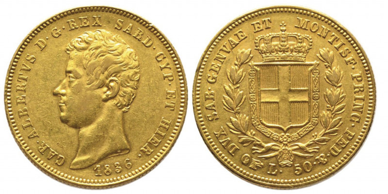 Carlo Alberto 1831-1849
50 lire, Torino, 1836, AU 16.09 g.
Ref : Cud. 1155c (R2)...