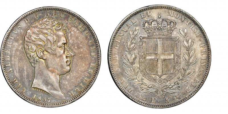 Carlo Alberto 1831-1849
5 Lire, Genova, 1837, II Tipo, AG 25.00 g.
Ref : Cud. 11...