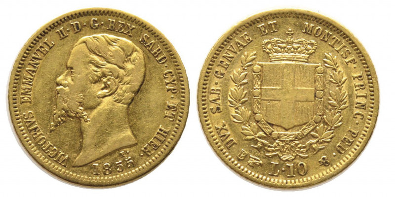 Vittorio Emanuele II, Re di Sardegna 1849-1861
10 Lire, Torino, 1855, AU 3.18 g....