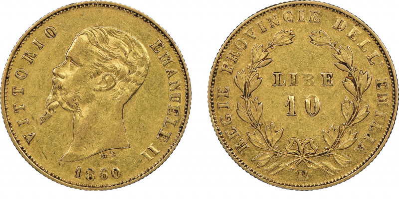 Vittorio Emanuele II - Re Eletto 1859-1861
10 Lire, Bologna, 1860 B, AU 3.2 g.
R...