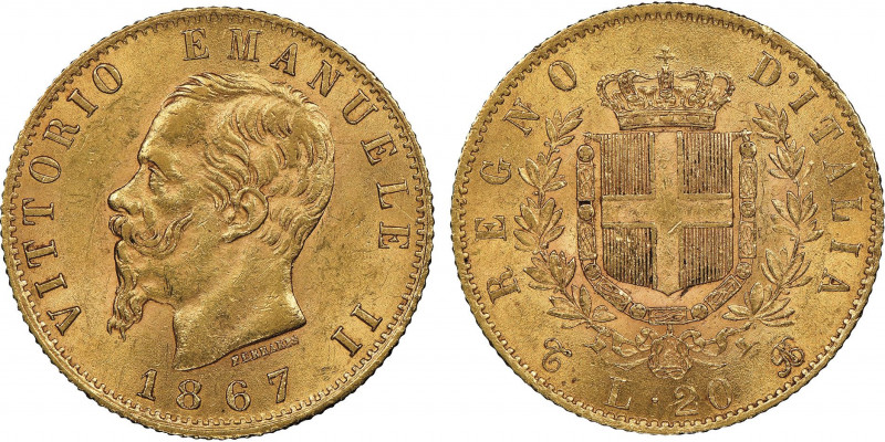 Vittorio Emanuele II 1861-1878 - Re d'Italia
20 Lire, Torino, 1867 T BN, AU 6.45...