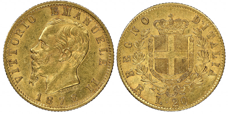 Vittorio Emanuele II 1861-1878 - Re d'Italia
20 Lire, Roma, 1878, AU 6.45 g.
Ref...