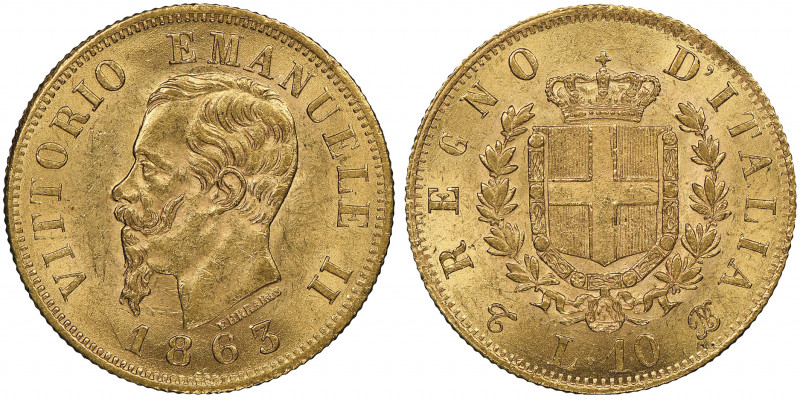 Vittorio Emanuele II 1861-1878 - Re d'Italia
10 Lire, Torino, 1863 T BN, AU 3.22...