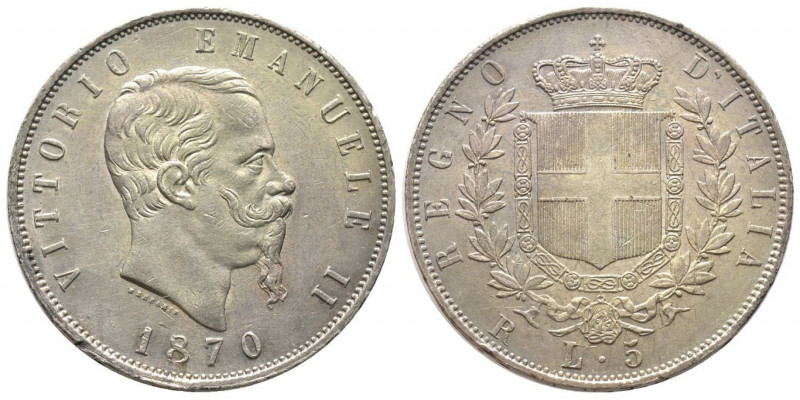 Vittorio Emanuele II 1861-1878 - Re d'Italia
5 Lire, Roma, 1870, R piccola, AG 2...