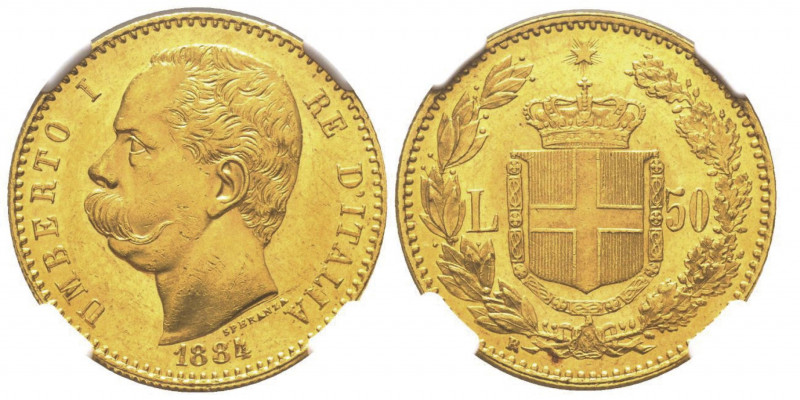 Umberto I 1878-1900
50 lire, Roma, 1884 R, AU 12.9 g.
Ref : Cud. 1210a (R), MIR ...