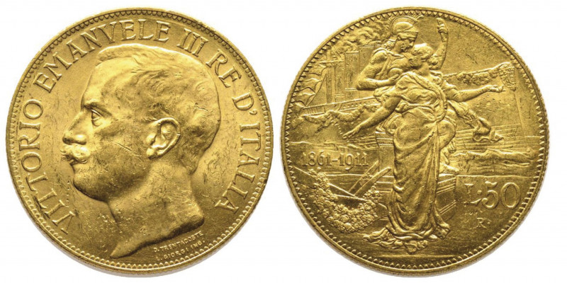 Vittorio Emanuele III 1900-1943
50 Lire, Roma, 1911 R, AU 16.13 g.
Ref : Cud. 12...