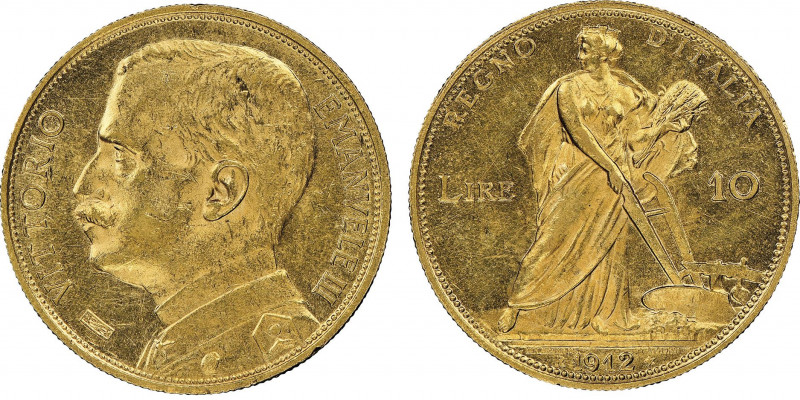 Vittorio Emanuele III 1900-1943 
10 Lire, Roma, 1912 R, AU 3.22 g. 
Ref : Cud. 1...