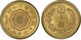 Japan, Mutsuhito 1868-1912
10 Yen, Osaka, M42 (1909), AU 8.33 g. Ref : Fr. 51, KM-Y-33, JNDA-01-7 Conservation : NGC MS 65.