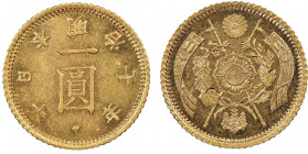 Japon Mutsuhito 1868-1912
1 Yen, Osaka, Year 7 (1874), AU 1.66 g. Ref : Fr.49, KM#Y-9a, JNDA-01-5a Conservation : NGC MS 62