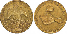 Mexico Republique 1823-1864
8 escudos, Guanajuato, 1857 PF, AU 27,01 g. Ref : KM#383.7, Fr. 75
Conservation : NGC AU 58. Superbe