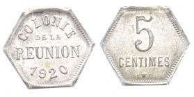 Réunion 
5 Centimes 1920, Monnaie de nécessité émise par la Chambre de Commerce de Saint-Denis, Al tranche lisse, sans signature
Ref : Lec. 47
Conserv...