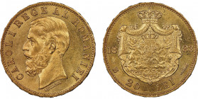 Romania
Carol I 1866-1914
20 Lei, 1883 B, AU 6.45 g.
Ref : Fr. 3, KM#20
Conservation : NGC MS 63
