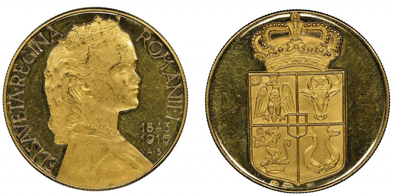 Romania, Médaille en or, ""Queen Elisaveta"", AU 9.96 g. 28 mm Conservation : NG...