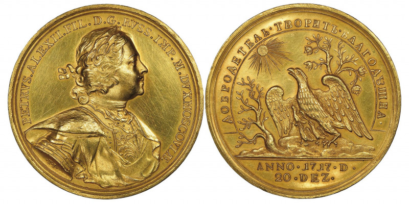 Peter I 1689-1725
Médaille en or, Novodel, (1717) peut-être 19e siècle, "établis...