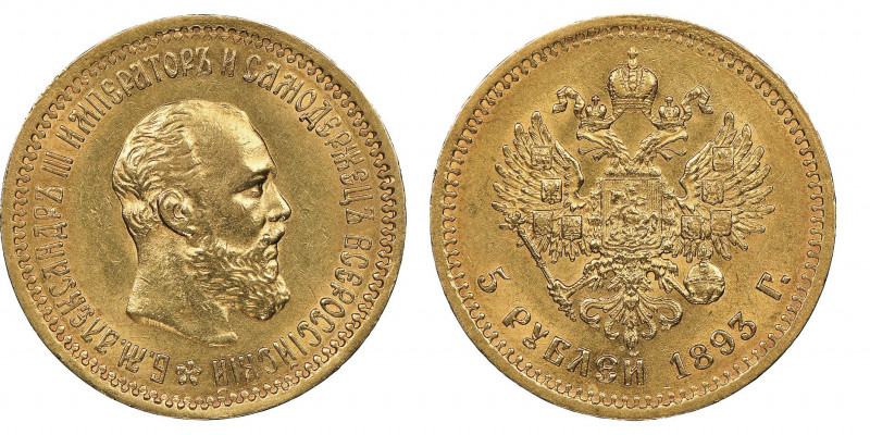 Alexander III 1881-1894
5 Roubles, St. Petersburg, 1893, AU 6,45 g. Ref : Fr. 16...