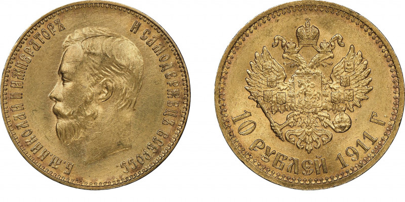 Nicolas II 1894-1917
10 Roubles 1911, AU 8,60 g. Ref : Bitkin 16, Fr. 179 Conser...