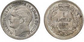 Milan Obrenović IV 1868-1882
1 Dinar, 1879, AG 5 g.
Ref : KM#10 
Conservation : NGC MS 65